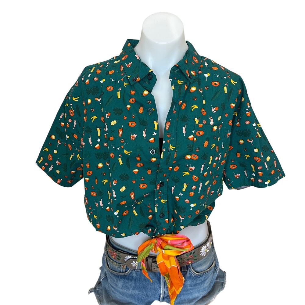 Hawaiian Shirt Button Down Crop Top One Size Coconutgirl Margarita Oversized